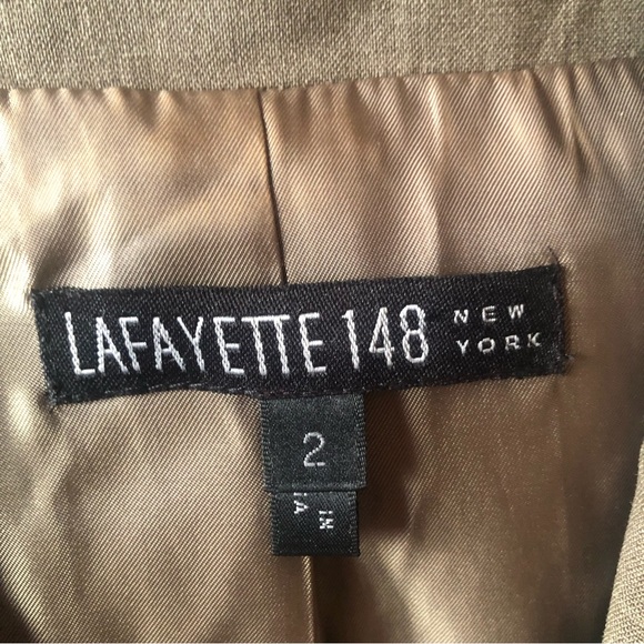 ❤️Lafayette 148 New York Wool Blend Blazer Jacket Green Brown Taupe Size 2 - Picture 8 of 9